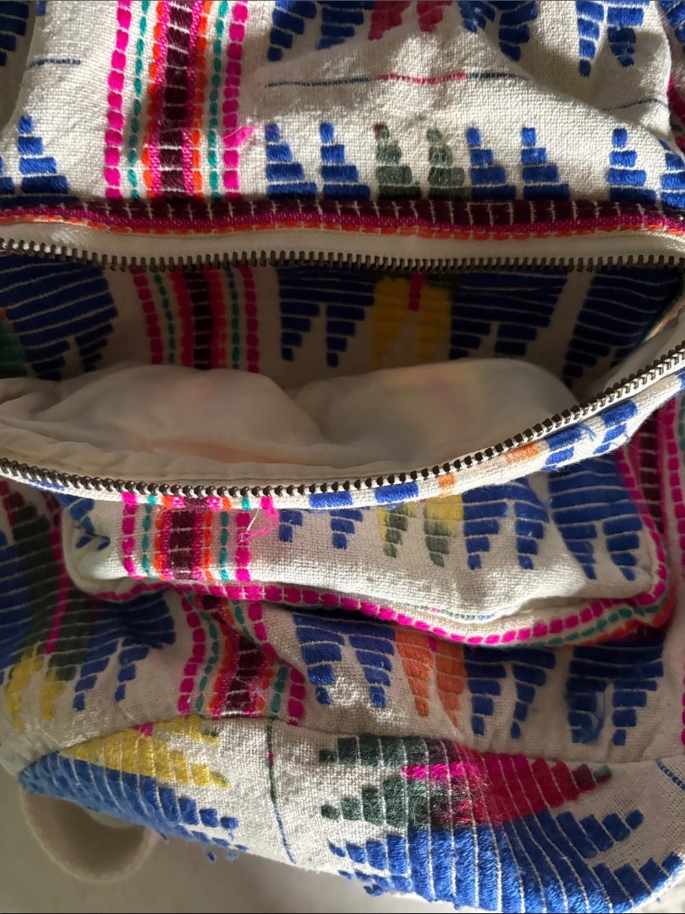 Boho Woven Drawstring Backpack in Blue-Multicolor - Picture 2 of 5